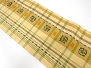 変わり格子に花模様織り出し　名古屋帯